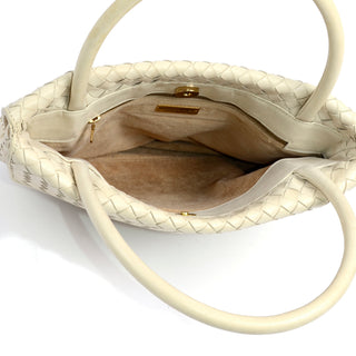 Bottega Veneta Top Handle Bag in Cream Woven Leather