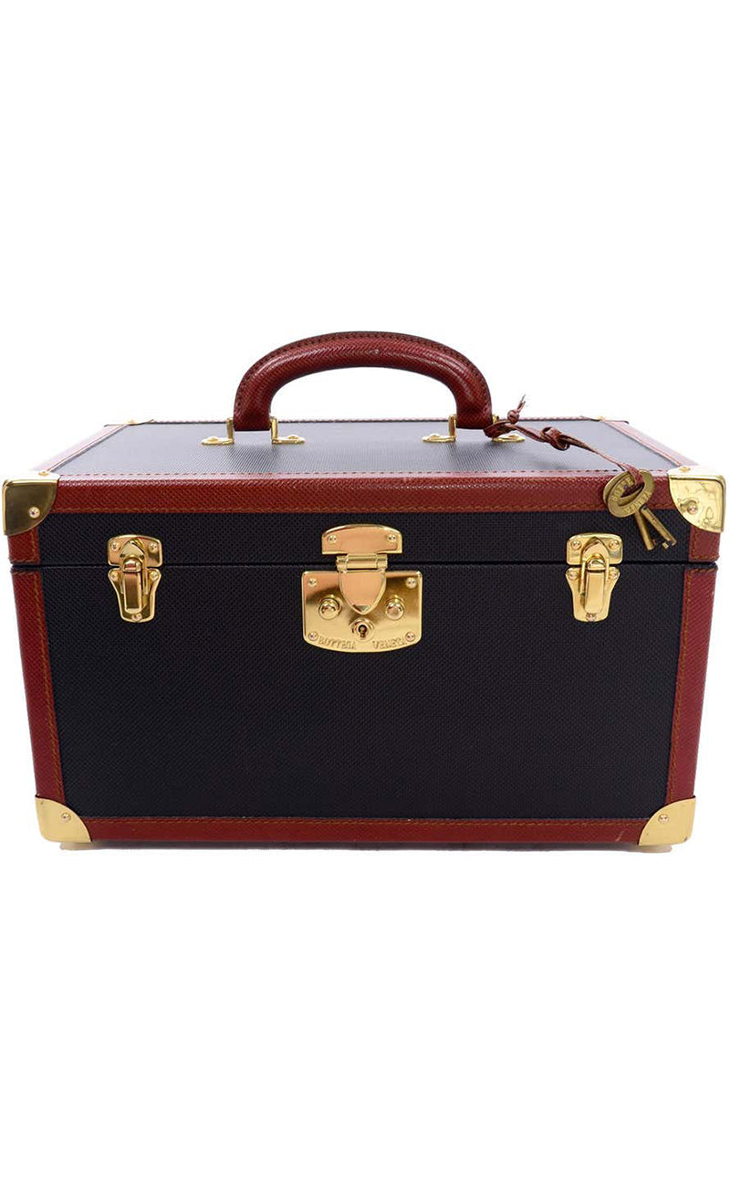 bottega veneta travel makeup double handle bag Vintage Bottega Veneta Black & Brown Carry On Train Case W Lock & Keys – Modig