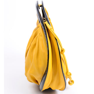 1980s Braccialini Vintage Yellow Round Circle Handbag w Dust Bag w shoulder strap