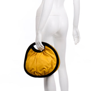 1980s Braccialini Vintage Yellow Round Circle clutch or shoulder bag Handbag w Dust Bag