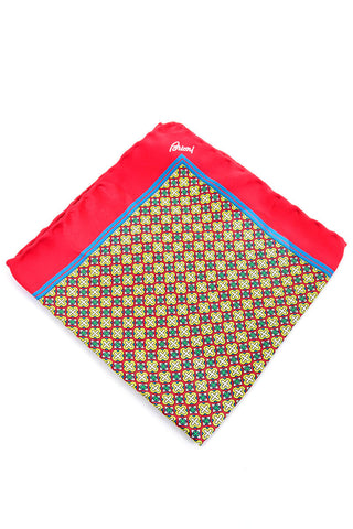 Brioni colorful red yellow blue geometric pocket square scarf