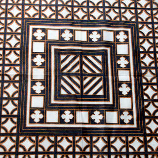 1970s Black & Brown Square Cotton Scarf w/ Geometric Patterns