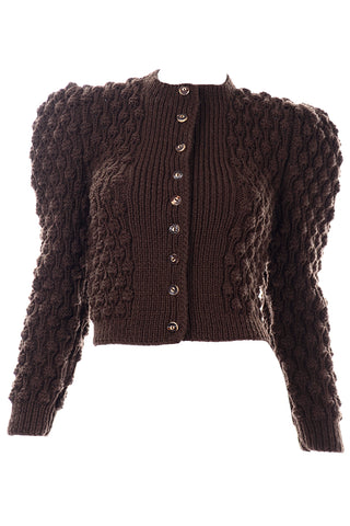 Vintage Handknit Brown Wool Cardigan Bubble Sweater