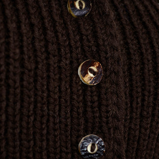 Vintage Handknit Brown Wool Cardigan Bubble Sweater Wood Buttons
