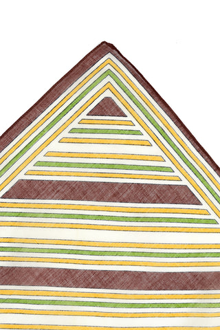 1970s Brown, Green & Yellow Striped Square Cotton Scarf