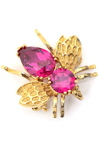 Vintage Pink Glass Gold Bumble Bee Brooch