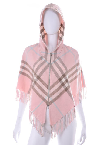 Burberry pink plaid hooded cape poncho