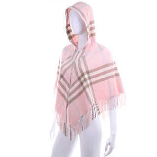 Burberry Pink Cashmere & Wool Plaid Hooded Poncho