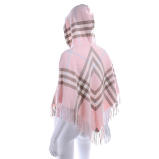 Burberry Pink Cashmere & Wool Plaid Hooded Poncho