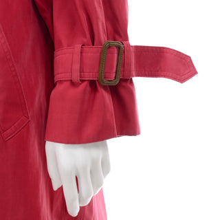 Burberrys Vintage Red Pink Raincoat Haymarket Check Tartan Plaid Lining Buckles