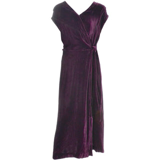 1930s Vintage Burgundy Silk Velvet Evening Dress Size Extra Large V Neck