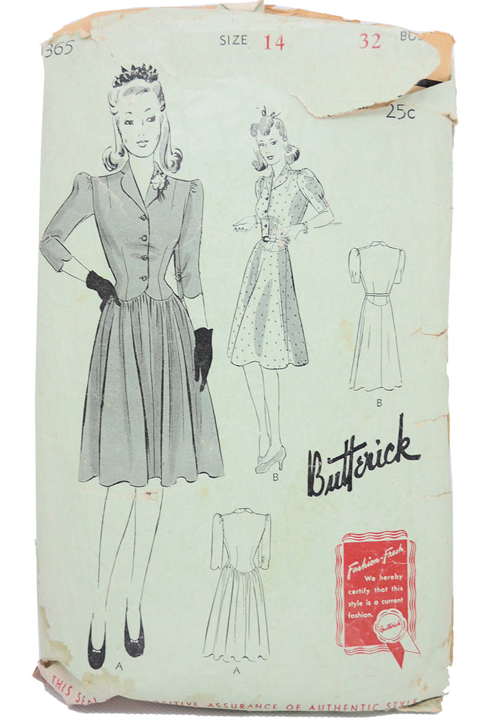 1941 Butterick 1365 Vintage WWII Dress Sewing Pattern – Modig