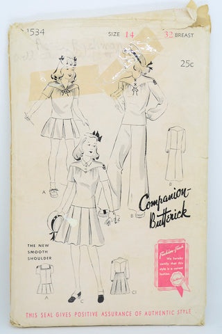 Vintage Butterick 1534 pattern Girls sailor outfit