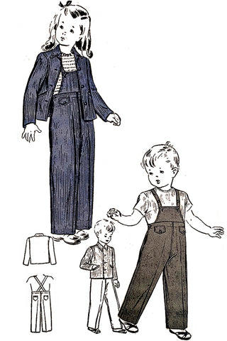 Butterick 2744 Vintage 1943 Sewing Pattern for Childrens Overalls & Jacket