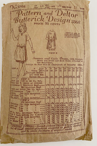Vintage Butterick 3368 1920s Girls Dress Sewing Pattern Rare