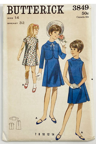 Uncut Butterick 3849 Girls Vintage Butterick 3849 Dress & Jacket Childs Sewing Pattern