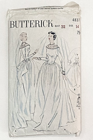 1940s 1949 Wedding Gown & Bridesmaid Dress Vintage Sewing Pattern Butterick 4837