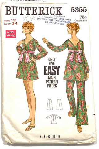 1960s Mini dress pattern bell bottoms Butterick 5355