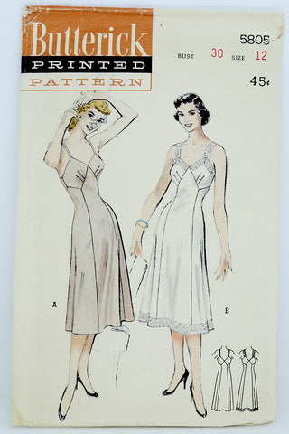 Butterick 5805 Vintage 1950s Full Slip Lingerie Sewing Pattern