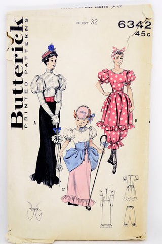 1950s Butterick 6342 1890s Costume Sewing Pattern Gay Nineties