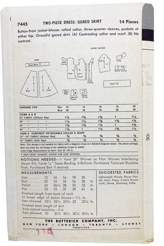 Butterick 7445 Vintage Sewing Pattern Dress