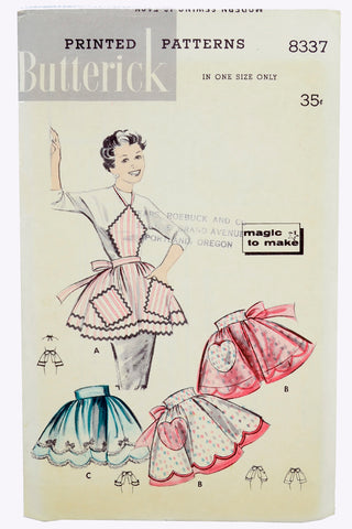 xUncut 1957 Butterick 8337 Vintage Apron Sewing Pattern new