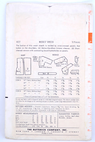 Butterick 9227 Vintage 1960 Wiggle Dress 60s Sewing Pattern