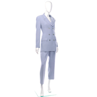 Calvin Klein Collection Periwinkle Blue Longline Blazer Jacket and Trousers Suit Size 10