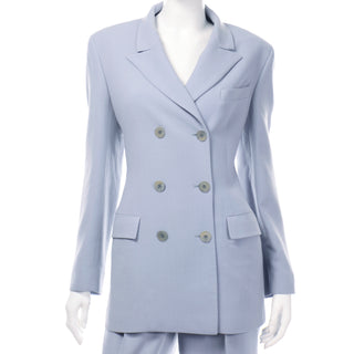 Calvin Klein Collection Periwinkle Blue Longline Double Breasted Blazer Jacket and Trousers Suit