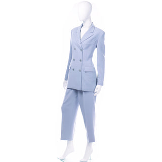 Calvin Klein Collection Periwinkle Blue Longline Blazer Jacket and Trousers Suit pantsuit