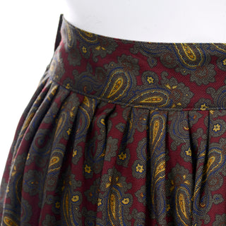 1980s Calvin Klein Burgundy Western Paisley Midi Skirt