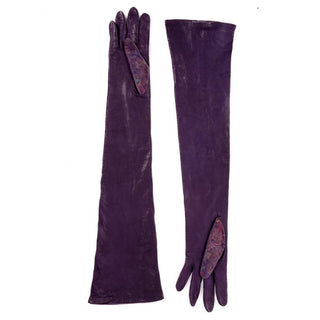 Carlos Falchi Purple Leather Opera Length Vintage Gloves
