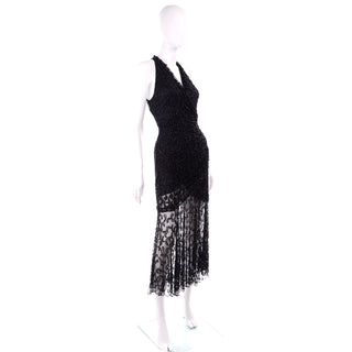 90s Carmen Marc Valvo Vintage Black Sheer Evening Dress