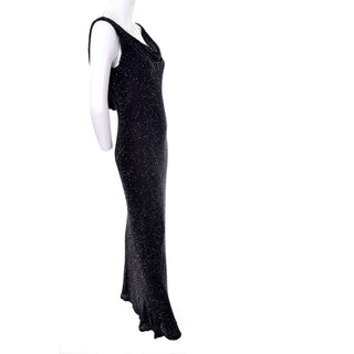 1990s Carmen Marc Valvo Beaded Vintage Black Velvet Beaded Gown