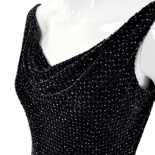 1990s Carmen Marc Valvo Beaded Vintage Black Gown Drop Neckline