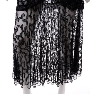Carmen Marc Valvo Vintage Black Sheer Evening Dress With Beading