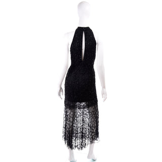 Carmen Marc Valvo Vintage Black Sheer Beaded Evening Dress
