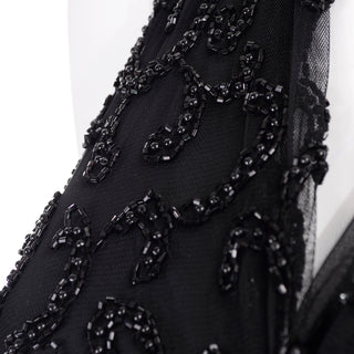 Carmen Marc Valvo Vintage Black Beaded Sheer Evening Dress