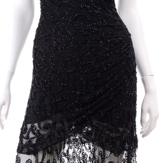 1990s Beaded Carmen Marc Valvo Vintage Black Sheer Evening Dress