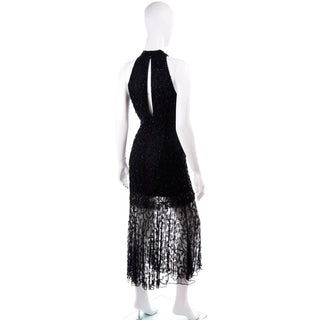 Carmen Marc Valvo Vintage Black Sheer Evening Dress beaded