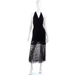 1990s Carmen Marc Valvo Vintage Black Sheer Evening Dress