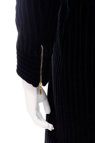 Carolina Herrera Black Ribbed Velvet Zip Front Coat zippers