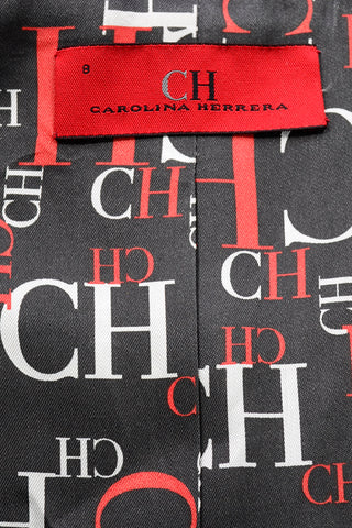 Carolina Herrera Black Ribbed Velvet Zip Front Coat CH line