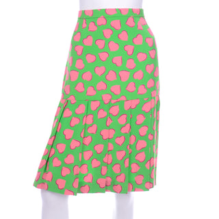 Carolina Herrera Novelty Heart Print Silk 2 Pc Dress Skirt Suit Pleated