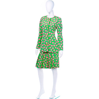 Carolina Herrera Novelty Heart Print Silk 2 Pc Dress Skirt Suit Skirt and Jacket