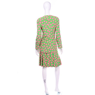 Carolina Herrera Novelty Heart Print Silk 2 Pc Dress Skirt Suit Vintage