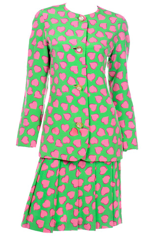Carolina Herrera Novelty Heart Print Silk 2 Pc Dress Skirt Suit