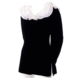Carolina Herrera 3Pc Black Velvet Ruffle Top Skirt & Pants Suit Deadstock $3250 New