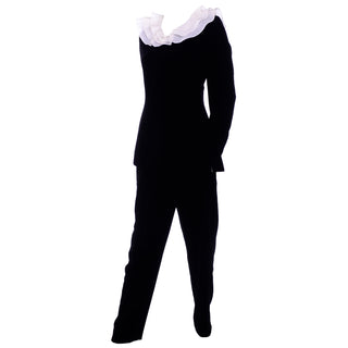 Carolina Herrera 3Pc Black Velvet Ruffle Top Skirt & Pants Suit Deadstock $3250 never worn