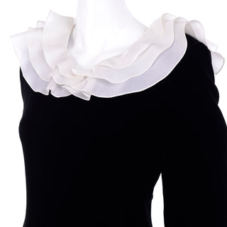 Carolina Herrera 3Pc Black Velvet Ruffle Top Skirt & Pants Suit Deadstock $3250 unworn
